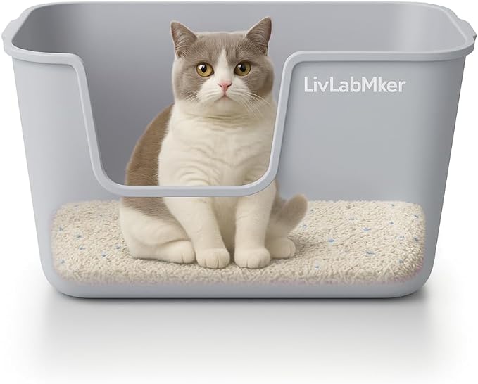 Extra Large Cat Litter Box with High Sides - Splash-Proof Design for Big Cats & Multi-Cat Homes, 24.6in x 16.7in x 12.8in (Gray)-Mewly Pet