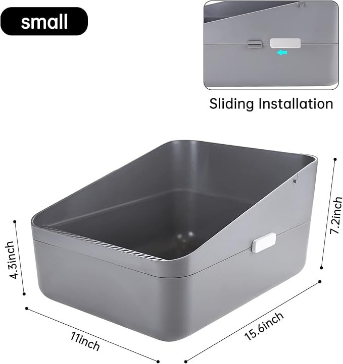 Sfozstra Cats Litter Box Low: Open Sifting Design -Tracking Space Saving - Grey Small Litter Box for Kittens up to 8 lbs-Mewly Pet