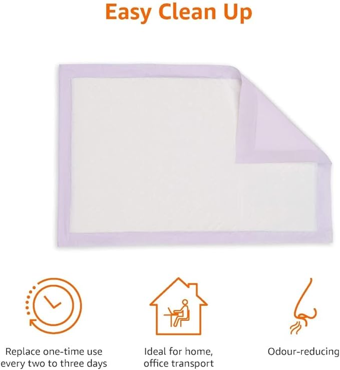 Amazon Basics Cat Pee Pads, 100 Count, Universal Fit for Litter Box, Odor Control with Fresh Scent, White/Purple-Mewly Pet