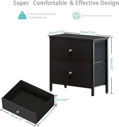 BOLUO Black Nightstand 2 Drawer Dresser for Bedroom,Small Night Stand End Table with Fabric Drawers Modern