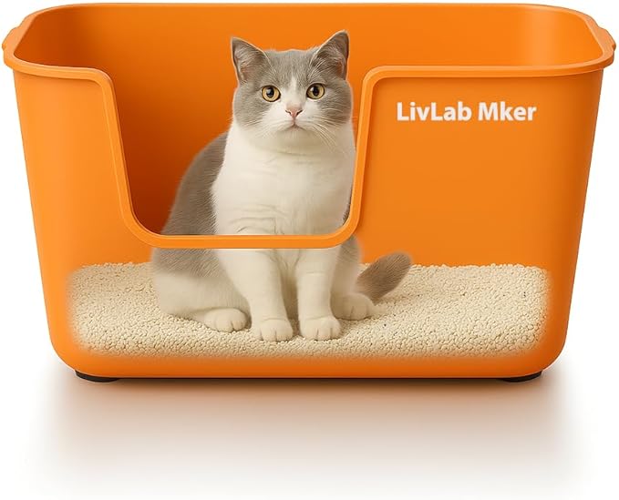 Extra Large Cat Litter Box with High Sides - Splash-Proof Design for Big Cats & Multi-Cat Homes, 24.6in x 16.7in x 12.8in (Orange)-Mewly Pet