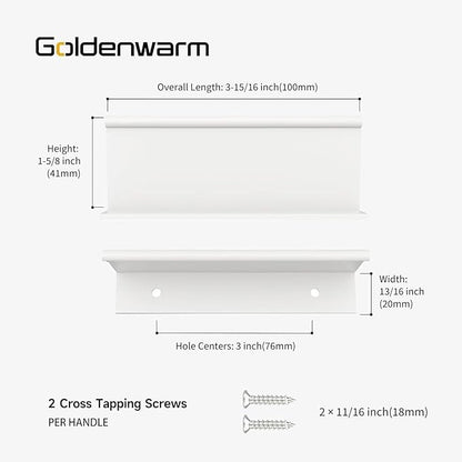 goldenwarm 15 Pack White Finger Edge Pulls Drawer Finger Pulls Kitchen Hardware Handles Bedroom Dresser Drawers, 3in Hole Centers
