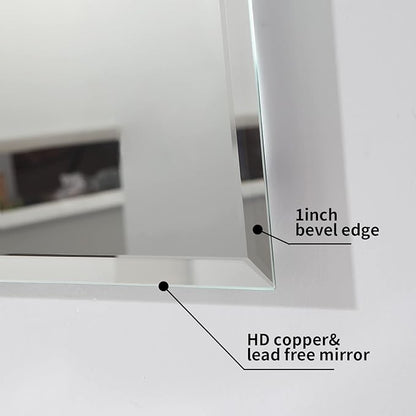 Mirrorons Beveled Mirror, Bathroom Mirrors for Wall 24" x 36", Frameless Rectangle Bathroom Mirror with Beveled Edge, Hangs Horizontally or Vertically, Upgraded Packing