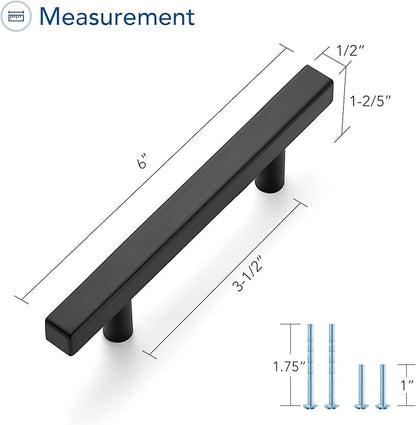 Ravinte Black Cabinet Handles 5 Pack 3-1/2 inch Matte Black Square Cabinet Pulls Kitchen Hardware 6 inch Overall Length Kitchen Drawer Pulls