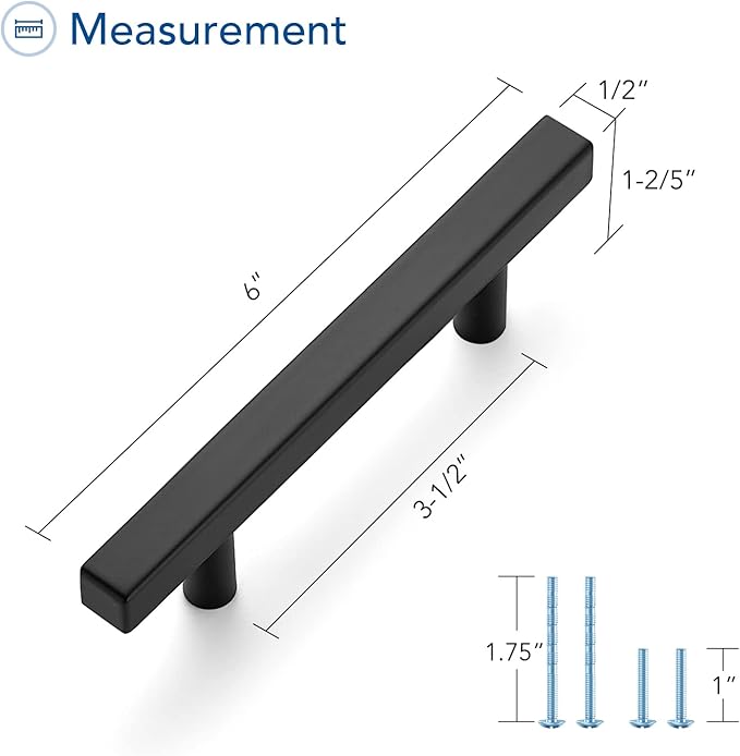 Ravinte Cabinet Handles 20 Pack - 3-1/2 Inch Matte Black Square Pulls, 6 Inch Overall Length - Kitchen Hardware Drawer Pulls