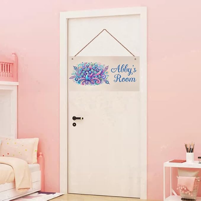 Personalized Signs Peacock Room Decor Custom Sign Nursery Girls Name Hanging Décor Kids Door Sign For Kids Room