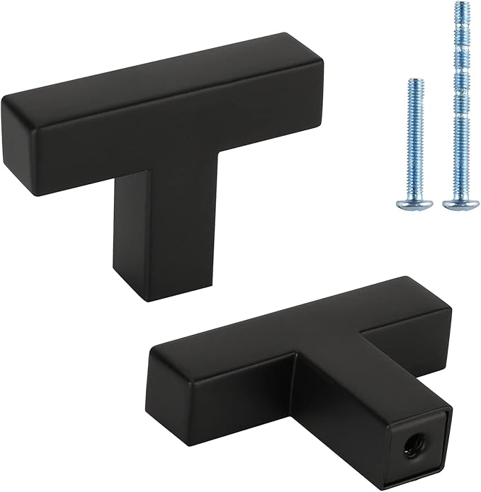 LONTAN 100 Pack Kitchen Cabinet Knobs Black Knobs for Dresser Drawers Sqaure Black Cabinet Hardware for Bathroom Cupboard,Stainless Steel