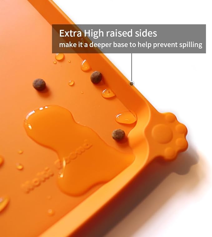 Hoki Found Silicone Non Slip Pet Feeding Mats - Bowl Placemat - Waterproof Dog Cat Food Mats - Orange-Mewly Pet