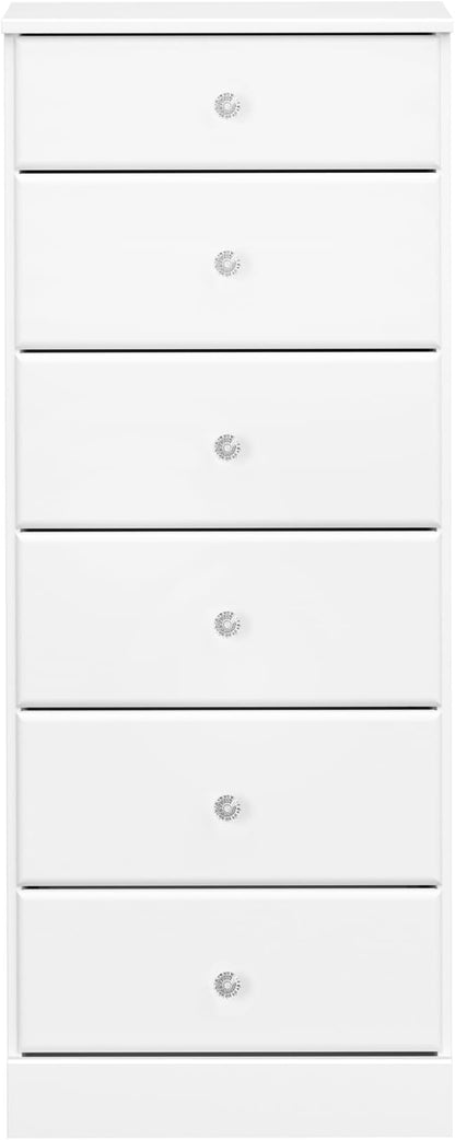 Prepac Astrid Simplistic 6-Drawer Tall Dresser for Bedroom, Functional Chest of Drawers with Acrylic Knobs, 16.5"D x 19.75"W x 50"H, Crystal White