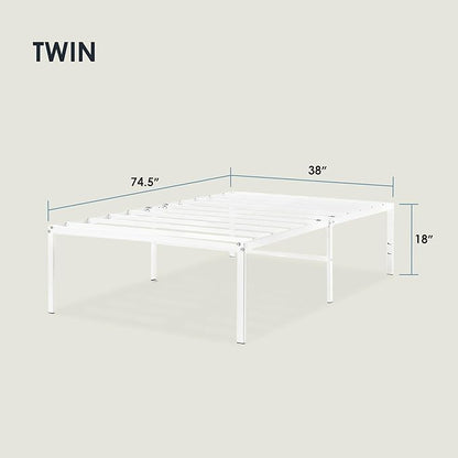 Best Price Mattress 18 Inch Metal Platform Bed Frame, Heavy Duty Steel Slats, White, Twin