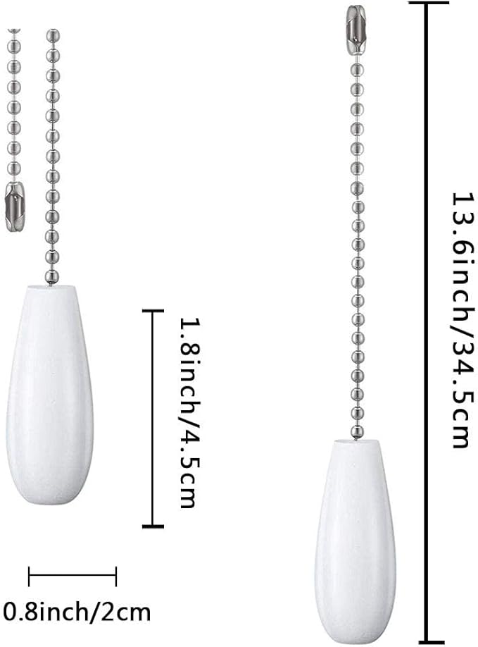 Ceiling Fan Chain Pulls Decorative Extension 12 Inches White Color Wooden Fan Pulls Set Ornaments for Ceiling Light Lamp 4 Pcs －Nickel