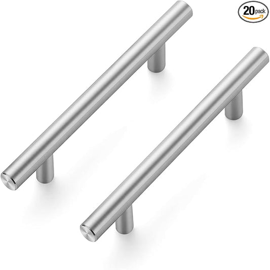 JOY DECOR 20 Pack 6 Inch Cabinet Pulls Kitchen Cabinet Handles with 3.75 Inch Hole Center Brushed Nickel Cabinet Hardware Stainless Steel Kitchen Drawer Pulls for Cabinets Cupboard, 96mm Hole Centers
