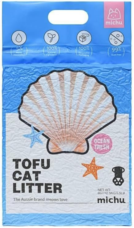 Tofu Cat Litter Natural Clumping Tofu Cat Litter, Fast Clumping and Easily Scoop-able 5.5lb/88oz 5 Scents - Ocean Fresh, 2 Pack-Mewly Pet