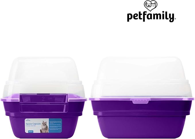 Petfamily Cat Litter Box, Large Foldable Jumbo Hooded Cat Litter Box with Transparent Lid (Purple)-Mewly Pet
