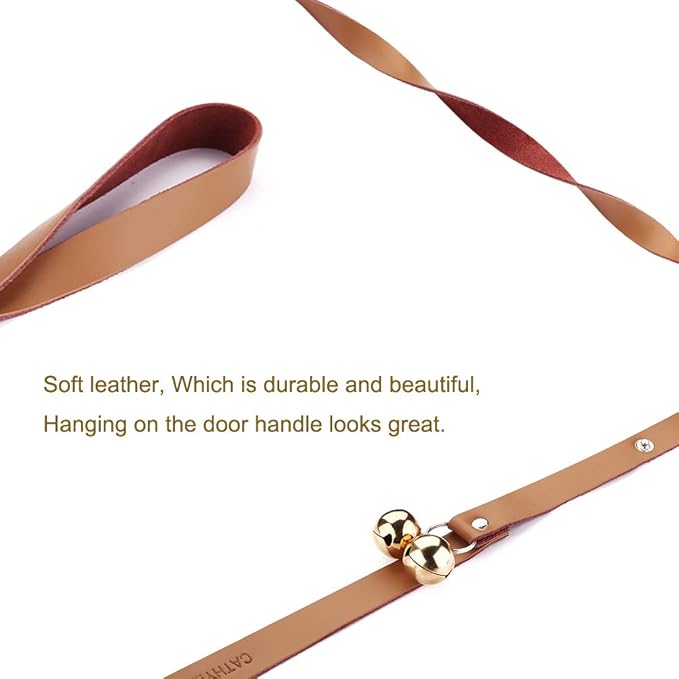 Leather Dog Doorbells for Door Knob/Potty Training/Go Outside, Length Adjustment Copper Dog Bell, Housetraining Hanging Bell, Brown Leather Golden Bells.-Mewly Pet