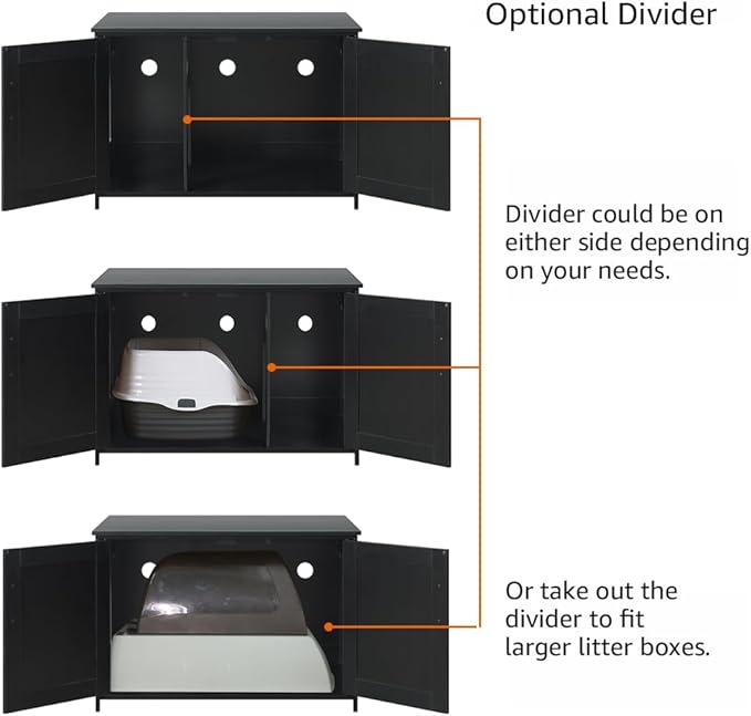 unipaws Black Top Opening Cat Litter Box Enclosure, Flip Top XL Extra Large Cat Box Furniture, Friendly to Elderly People, High Jumbo Automatic Litter Box Cover Hidden for Large Cat-Mewly Pet