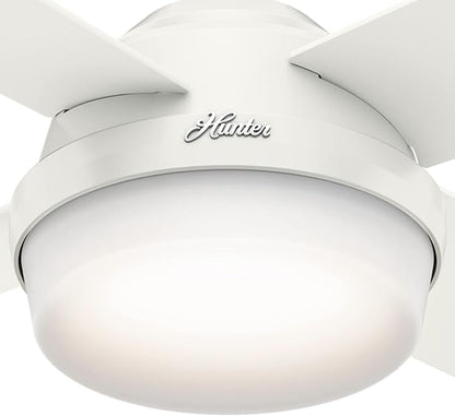 Hunter 44 inch Indoor Ceiling Fan with LED Light and Remote Control - White Modern Ceiling Fan, Standard Mount, 4 Blades, For Bedroom, Living Room, or Kitchen - Dempsey 59246, Fresh White