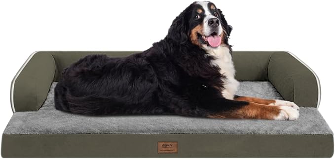 Large Dog Bed Orthopedic Washable: Orthopedic Dark Green Dog beds for XXXLarge Size Dogs, Waterproof Washable Cover with Egg Foam Removable Bolster, pet beds for Large Dogs-Mewly Pet