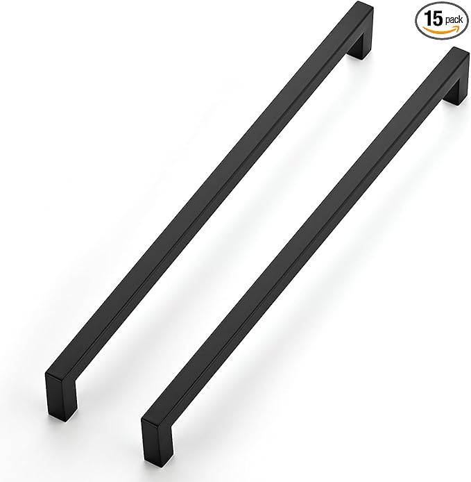 JOY DECOR 15 Pack Cabinet Handles, Black Cabinet Pulls, 12-3/5 Inch Kitchen Closet Handles Square Drawer Pulls Stainless Steel Drawer Hardware, 320mm Hole Centers