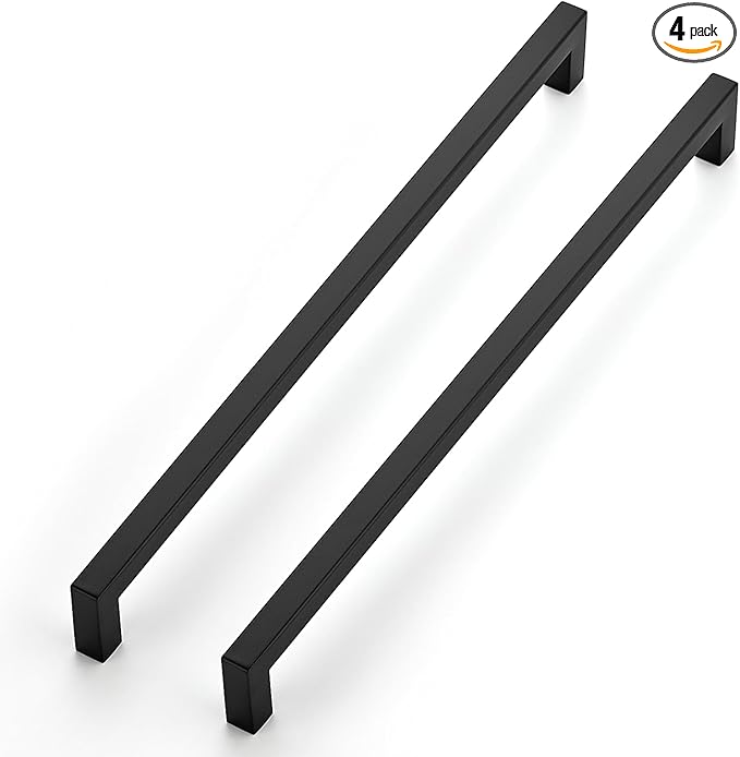 JOY DECOR 4 Pack Cabinet Handles, Black Cabinet Pulls, 12-3/5 Inch Kitchen Closet Handles Square Drawer Pulls Stainless Steel Drawer Hardware, 320mm Hole Centers