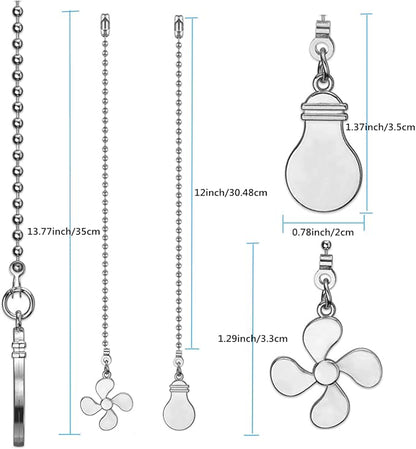 Ceiling Fan Pull Chain Set, 12 Inch Nickel, 4 Pieces Fan and Light Design Extension, for Ceiling Fan and Lighting