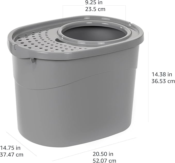 Amazon Basics Large Cat Litter Box with High Sides, Top Entry, Includes Scoop, 20.5 x 14.75 x 14.38 inches, Grey-Mewly Pet