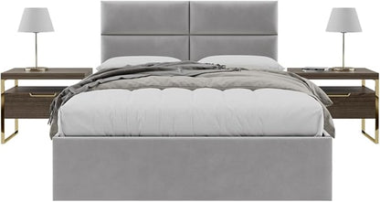 Vänt Upholstered Wall Panels - Queen/Full Size Wall Mounted Velvet Headboards - Velvet Platinum Grey - Set of 4 Panels (Each Individual Panel 30"x11.5")