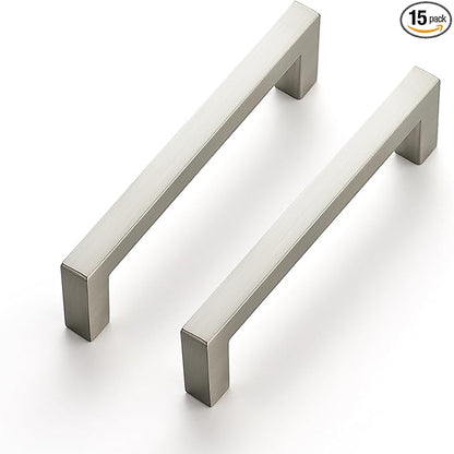 Ravinte 15 Pack Solid 3-1/2 Inch Center to Center Slim Square Bar Dresser Drawer Handles Kitchen Cabinet Handles Brushed Nickel Drawer Pulls Kitchen Cabinet Hardware Pulls