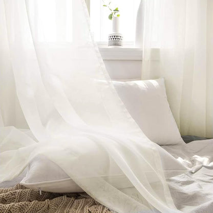 MIULEE Sheer Window Scarf Valance Elegant Topper Long Window Treatment Swag Curtain Drapes for Party Ceremony Canopy Bed, Wedding Arch Draping Fabric One Panel, 37'' x 216'', Ivory