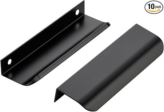 Ravinte Hardware 10 Pack Black Cabinet Handles, 5 Inch (128mm) Finger Edge Pulls, 4 Inch Hole Center, Finger Pulls for Cabinets