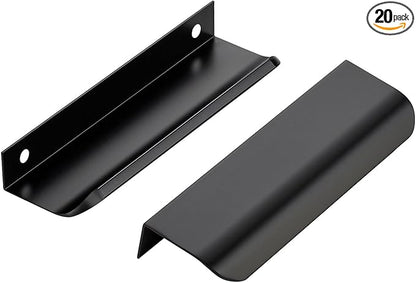 Ravinte Hardware 20 Pack Black Cabinet Handles, 5 Inch (128mm) Finger Edge Pulls, 4 Inch Hole Center, Finger Pulls for Cabinets