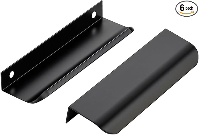 Ravinte Hardware 6 Pack Black Cabinet Handles, 5 Inch (128mm) Finger Edge Pulls, 4 Inch Hole Center, Finger Pulls for Cabinets
