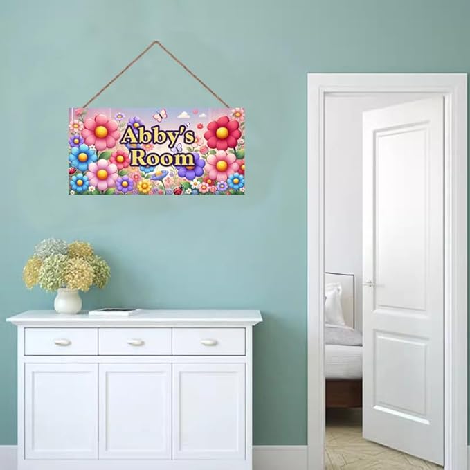 Personalized Sign Butterfly Sign Wall Art Décor For Kids Room Custom Name Door Decor, Flowers Floral Nursery Art Plate For Girls Room Boys Bedroom Garden
