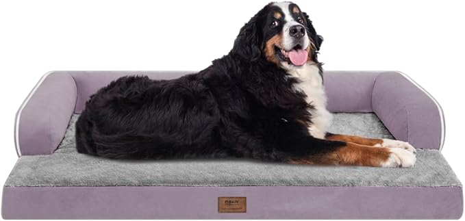 Large Dog Bed Orthopedic Washable, Orthopedic Dog Beds for Large Dogs with Washable Cover, Removable Bolster and Non-Slip Bottom Purple Pet Beds for XXXLarge Extra Large Dogs-Mewly Pet