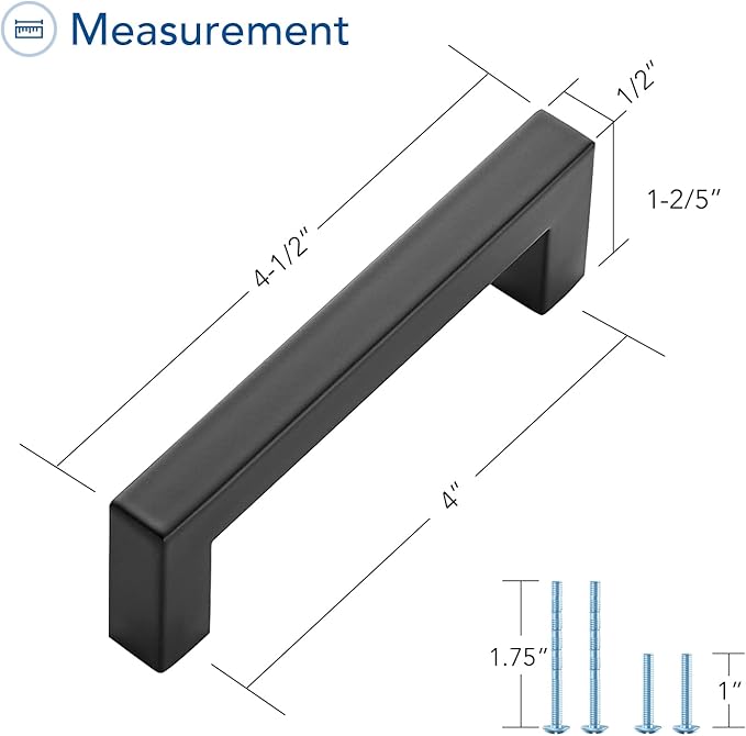 Ravinte 25 Pack Black Cabinet Pulls 4 Inch Square Kitchen Cabinet Handles Matte Black Kitchen Hardware for Drawer Pulls Drawer Handles Come with Screwdriver