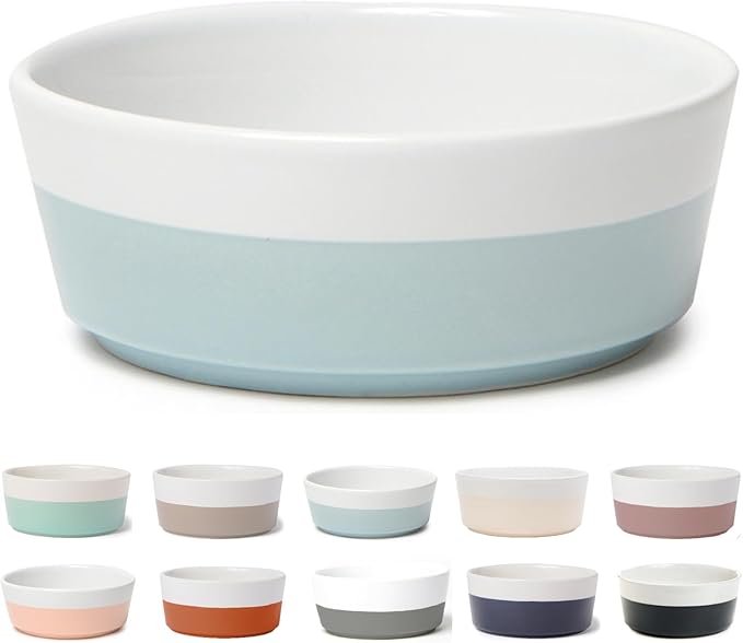 Waggo Dipper Ceramic Dog Bowl for Small and Large Breeds - Heavyweight and Durable Pet Food and Water Dish Crock, Dishwasher Safe, Modern (Cloud, Large)-Mewly Pet