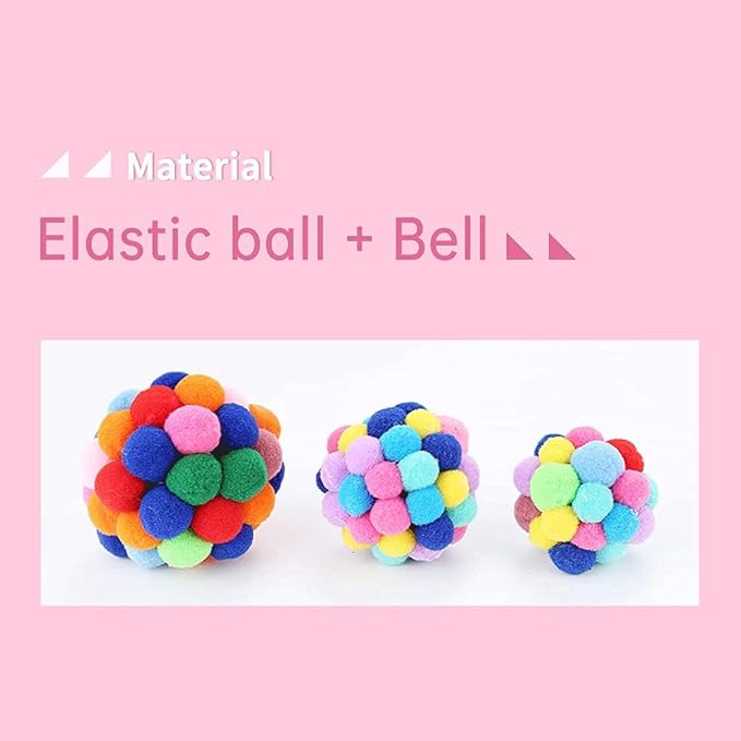 TUSATIY Cat Toy Balls with Bell 3PCS, Colorful Soft Fuzzy Balls Built-in Bell for Cats, Interactive Playing Chewing Toys for Indoor Cats and Kittens-Mewly Pet
