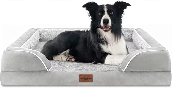 Comfort Expression Large Dog Beds Orthopedic Foam, Waterproof Dog Beds for Dogs Sofa Comfy Pet Bed with Washable Removable Cover & Non-Slip Bottom(Large,Grey White)-Mewly Pet