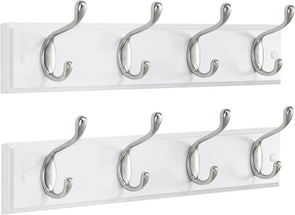 AMADA HOMEFURNISHING Coat Rack Wall Mount 2 Pack, Wall Hooks for Coats, Hats - White