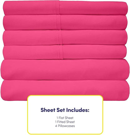 6 Piece Bed Sheet Set, Queen, Fuschia