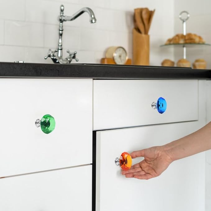 11 Pack Colorful Crystal Drawer Knobs, 30mm Glass Dresser Knobs Cabinet Diamond Shape Pulls Handle for Wardrobe, Kitchen, Bathroom, Cupboard(11 Colors)