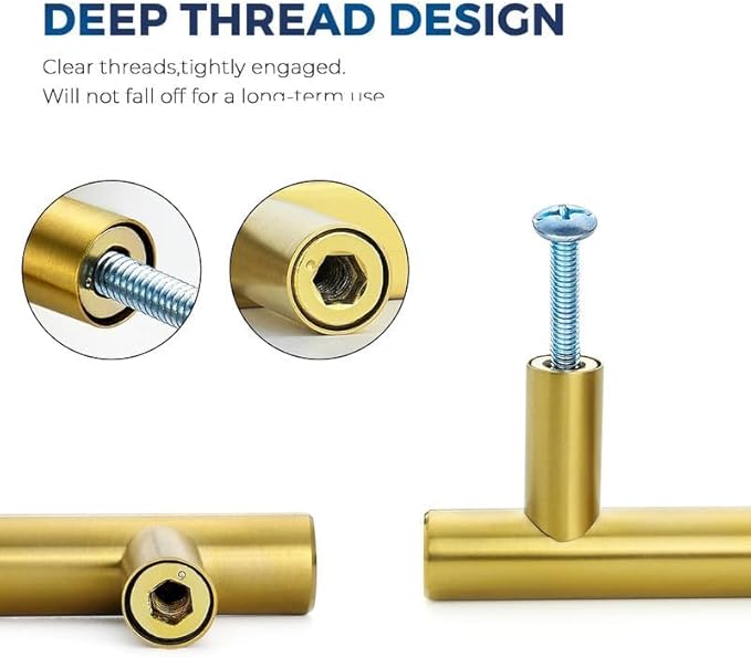 JOY DECOR 20 Pack Cabinet Handles, Gold Cabinet Pulls, 10 in Hole Center Kitchen Cabinet Handles, Stainless Steel T Bar Handles for Dresser Drawers