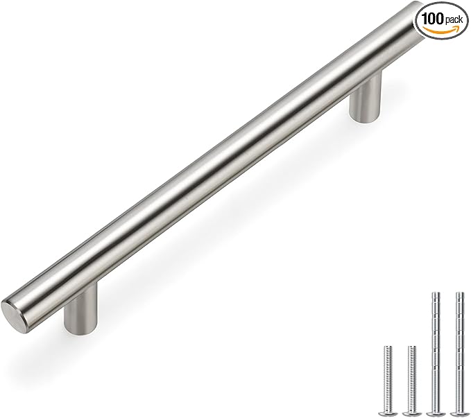 homdiy 100 Pack Brushed Nickel Cabinet Pulls - 5in Hole Centers Pulls Stainless Steel Kitchen Cabinet Handles Modern Drawer Pulls for Dresser Drawer Pulls, LS201BSS128-100