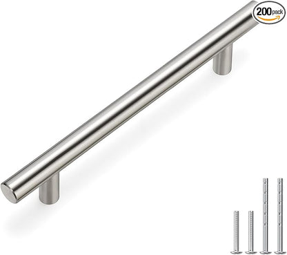 homdiy 200 Pack Cabinet Pulls Brushed Nickel Cabinet Door Handles - HD201SN Cabinet Handles Bar Cabinet Pulls Stainless Steel Cabinet Hardware for Kitchen Cabinets, 5in Hole Centers