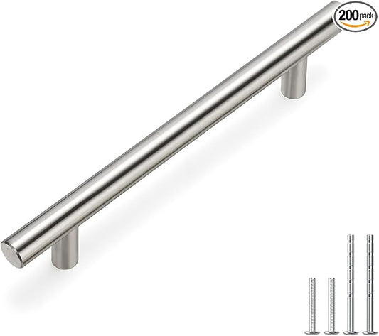 homdiy 200 Pack Cabinet Pulls Brushed Nickel Cabinet Door Handles - HD201SN Cabinet Handles Bar Cabinet Pulls Stainless Steel Cabinet Hardware for Kitchen Cabinets, 5in Hole Centers