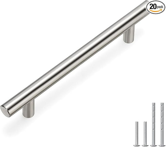 homdiy 20 Pack Cabinet Pulls Modern Drawer Pulls - HD201SN Kitchen Cabinet Handles Cupboard Handles Brushed Nickel Cabinet Hardware Stainless Steel Drawer Handls, 5in Hole Centers