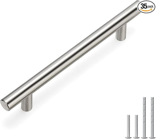 homdiy 35Pack Cabinet Pulls Brushed Nickel Cabinet Door Handles - HD201SN Cabinet Handles Bar Cabinet Pulls Stainless Steel Cabinet Hardware for Kitchen Cabinets, 5in Hole Centers