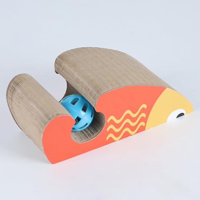 Kitty Curls Cat Toy Kurlz, Interactive Scratch Pad, Foldable Accordion,Cat Recyclable Scratcher with Ball (Orange)-Mewly Pet