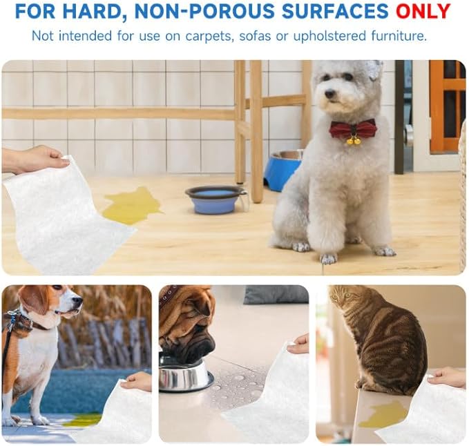 L&W BROS. Easy Clean Pet Quick Absorbent Sheets – Innovative Solution for Mess-Free Cleanup Not Traditional Pee Pads, 12"x10" for Urine and Pet Stain & Odor Remover (80 PCS)-Mewly Pet