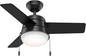 Hunter Fan Company 59302 Hunter 36" Aker Ceiling Fan with Light, Matte Black Finish, Hunter Fan